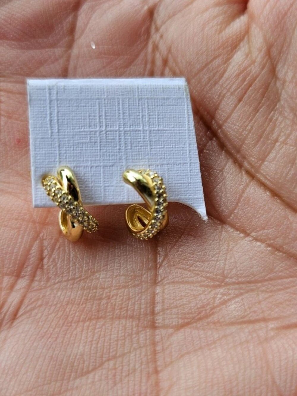 Gold Tone Twisted Hoop Earrings with Rhinestones Fashion Jewelry Stud Earrings - Picture 10 of 11